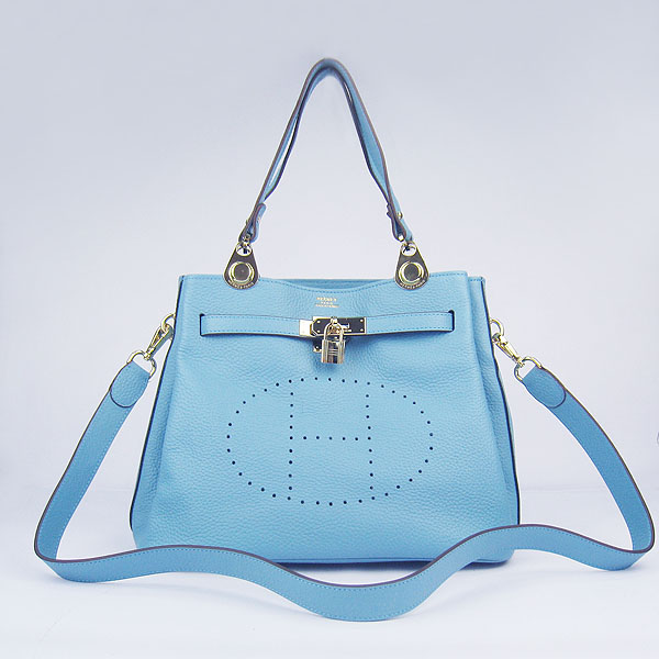 Replica Hermes New Arrival Double-duty leather handbag Light Blue 60668 - Click Image to Close